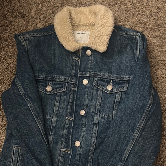 Old Navy Blue Denim Jacket with Cream Sherpa Collar - Picture 1 of 3